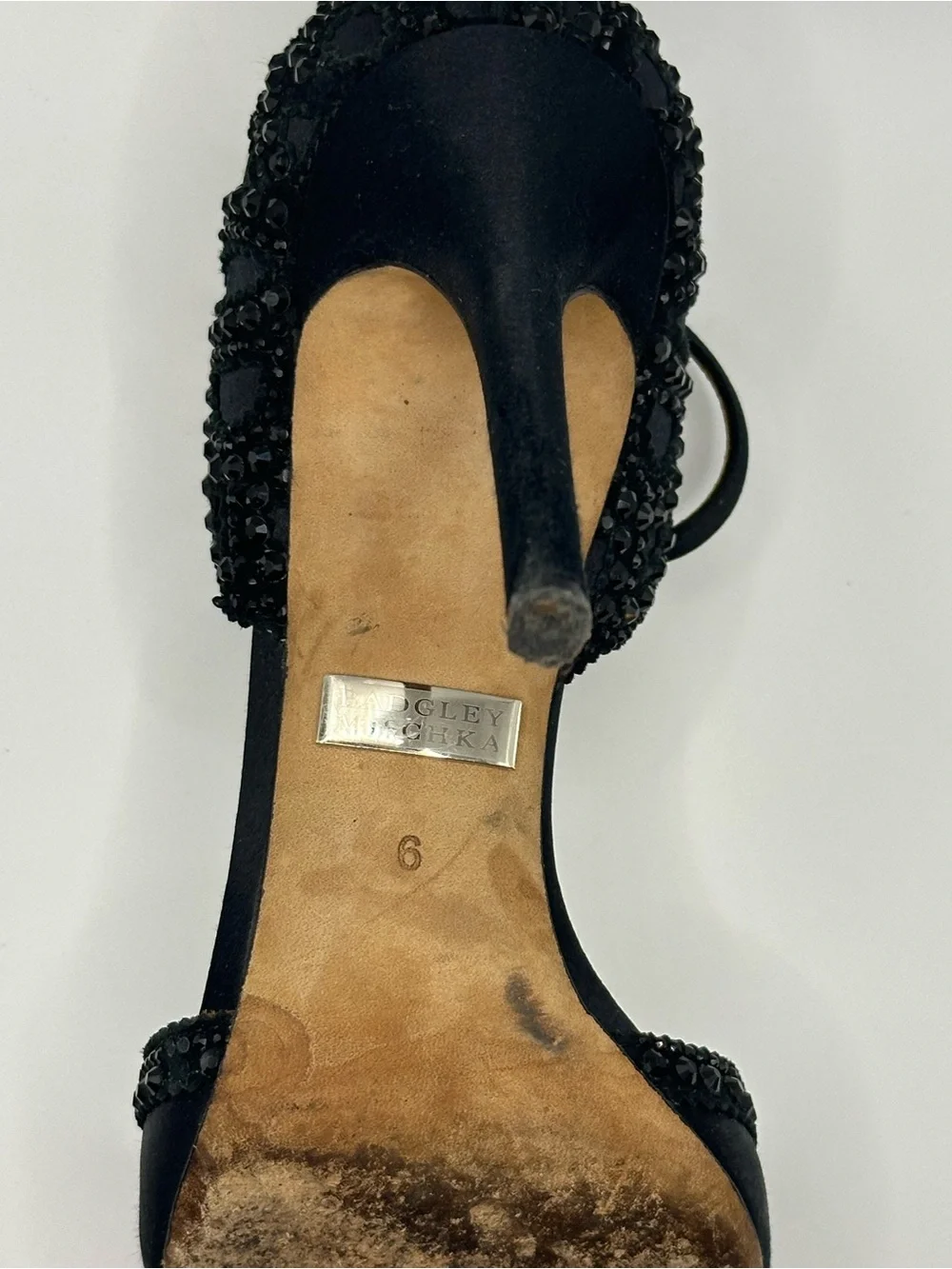 Badgley Mischka Black Beaded Open-Toe Ankle-Strap Heels